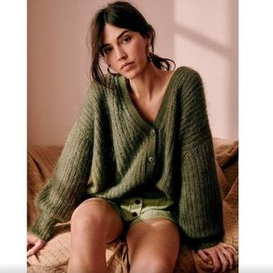 Sezane Achille Khaki Green Cardigan